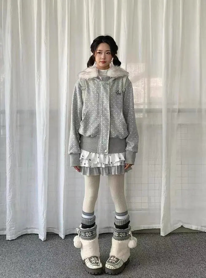 Polka Dot Hooded Zip Hoodie   OL2183