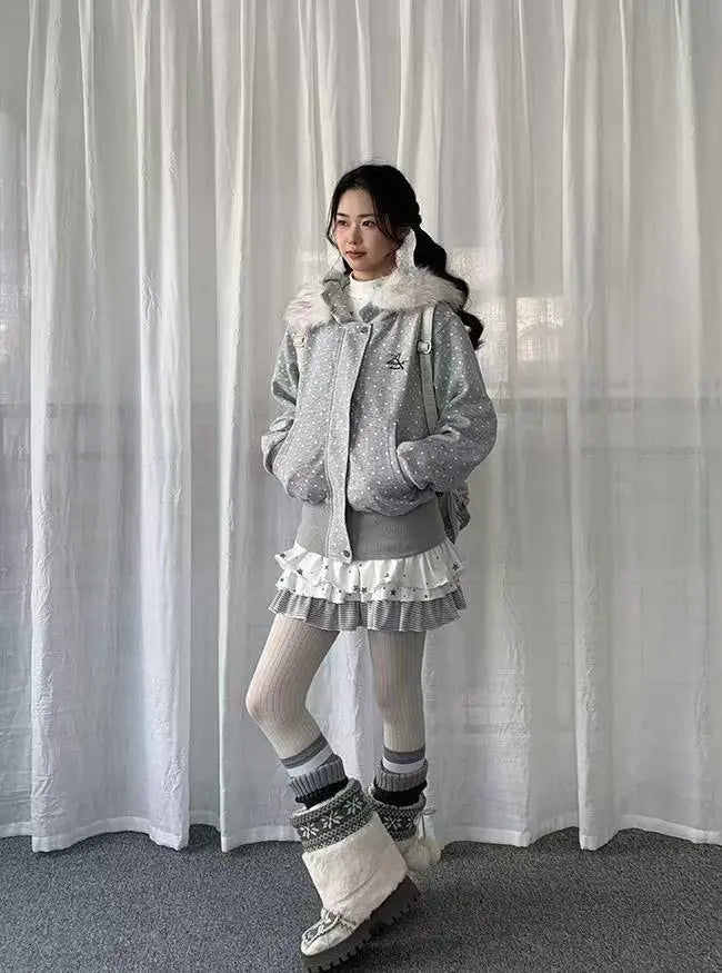 Polka Dot Hooded Zip Hoodie   OL2183