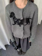 Retro Sausage Dog Jacquard Cardigan OL2184