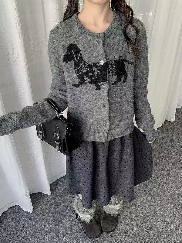 Retro Sausage Dog Jacquard Cardigan   OL2184