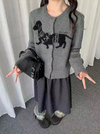 Retro Sausage Dog Jacquard Cardigan   oliviroa オリヴィオラ