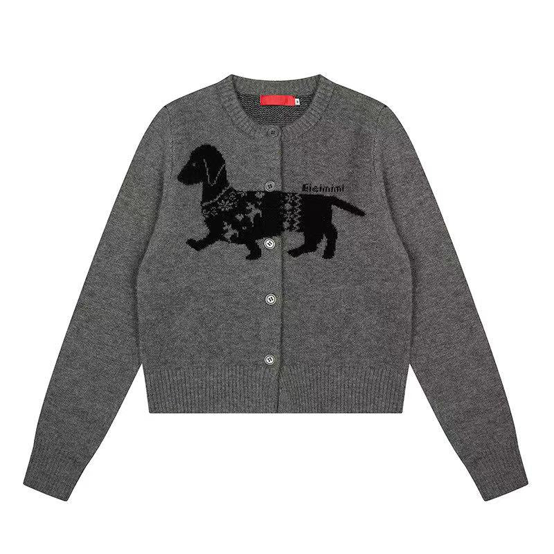 Retro Sausage Dog Jacquard Cardigan   OL2184
