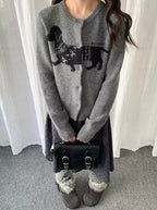 Retro Sausage Dog Jacquard Cardigan OL2184