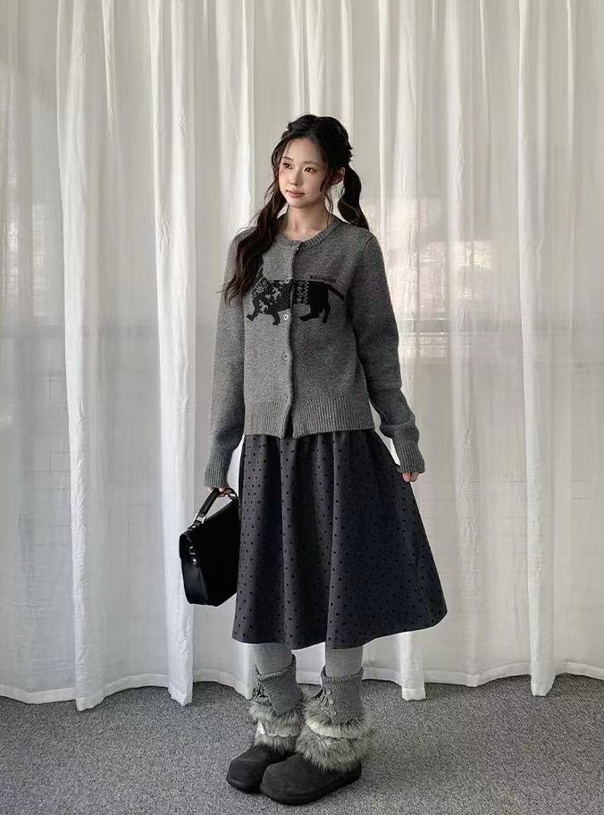 Retro Sausage Dog Jacquard Cardigan   OL2184