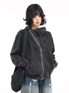 Vintage Washed Cropped Zip Hoodie   oliviroa オリヴィオラ