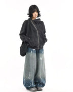 Vintage Washed Cropped Zip Hoodie   OL2186