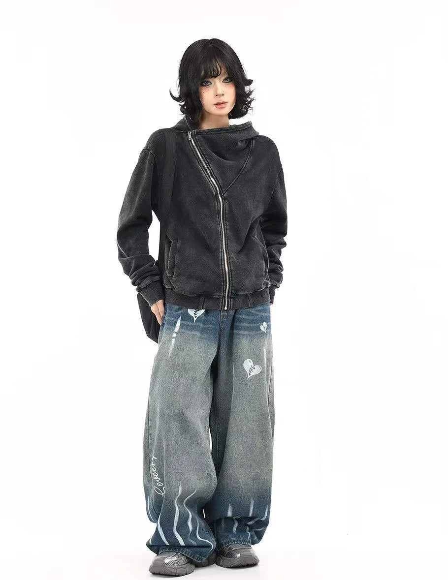 Vintage Washed Cropped Zip Hoodie   OL2186