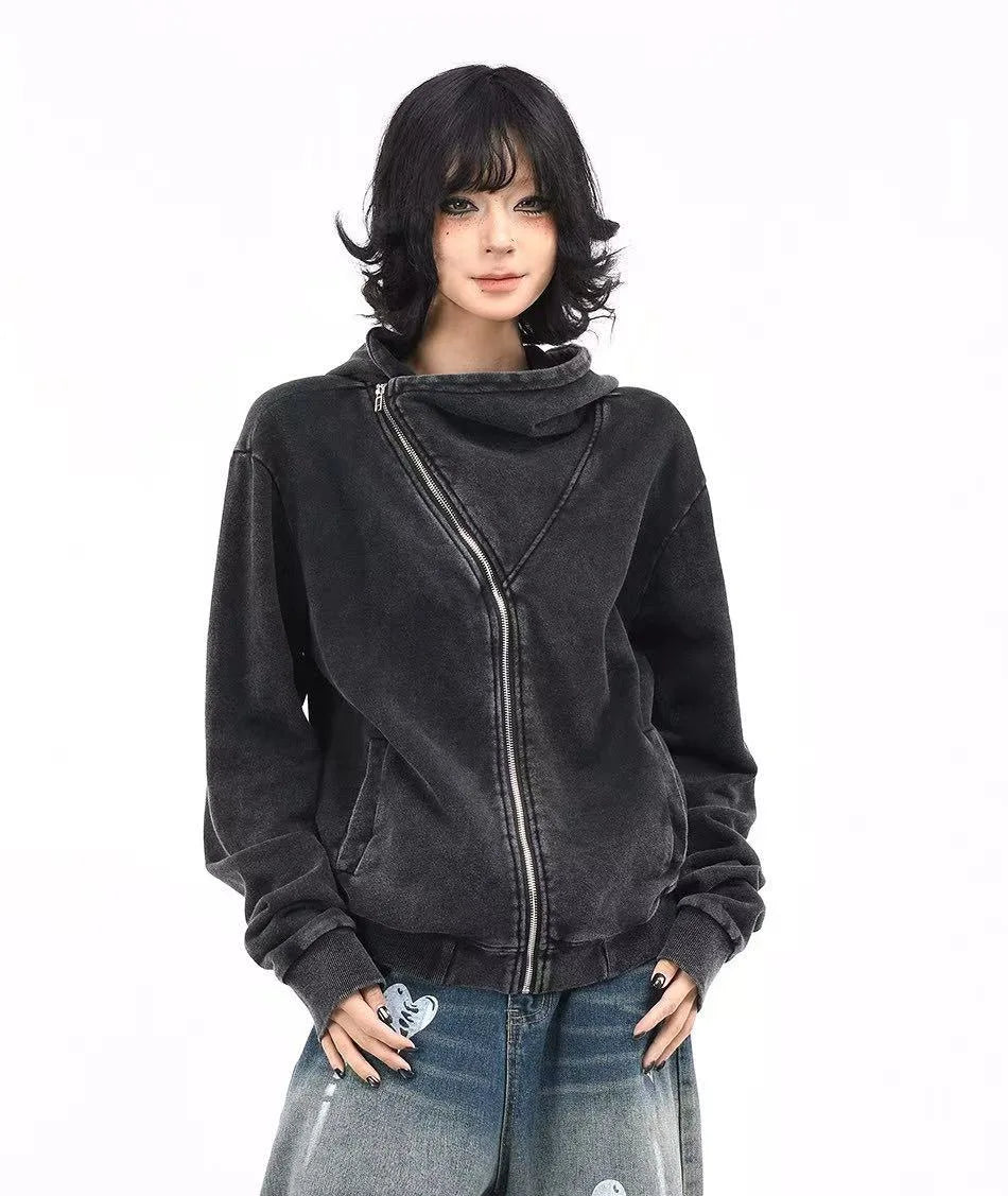 Vintage Washed Cropped Zip Hoodie   OL2186