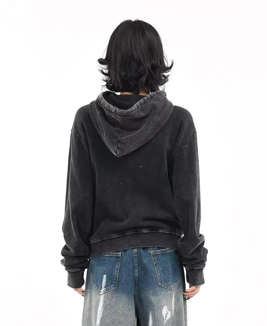 Vintage Washed Cropped Zip Hoodie   OL2186