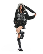Y2K Bunny Ear Faux Fur Zip Hoodie   OL2187