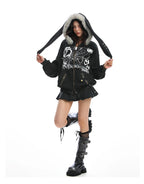 Y2K Bunny Ear Faux Fur Zip Hoodie   OL2187