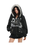 Y2K Bunny Ear Faux Fur Zip Hoodie   OL2187
