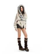 Y2K Bunny Ear Faux Fur Zip Hoodie   OL2187