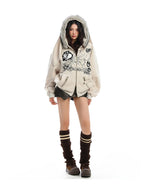 Y2K Bunny Ear Faux Fur Zip Hoodie   OL2187