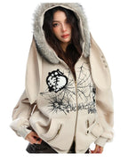 Y2K Bunny Ear Faux Fur Zip Hoodie   OL2187