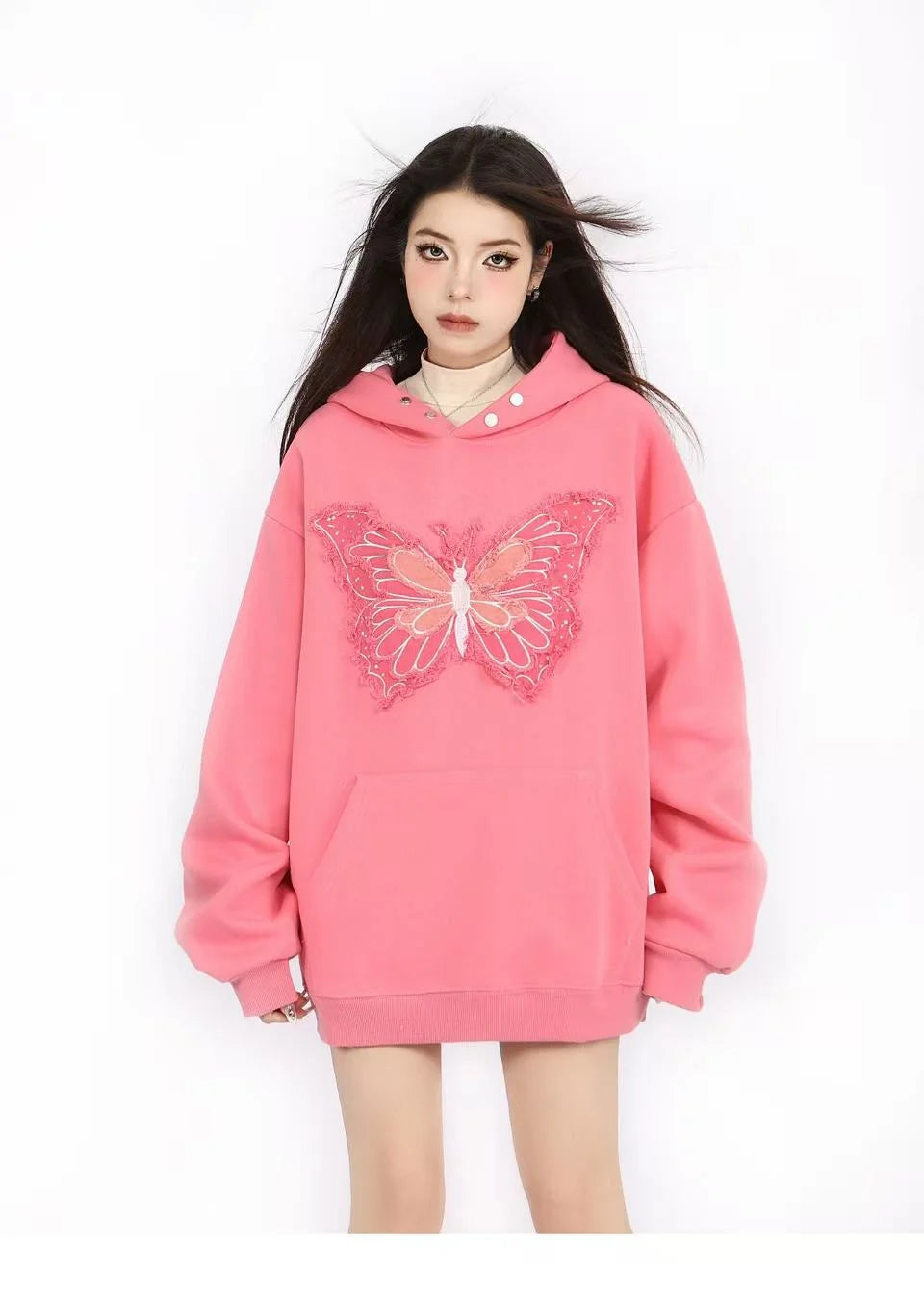Embroidered Butterfly Heavyweight Hoodie   OL2188