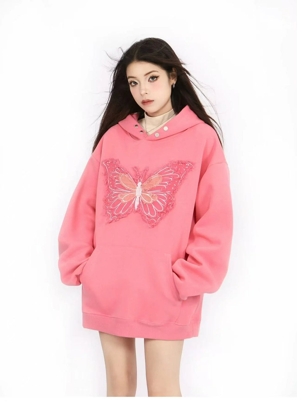 Embroidered Butterfly Heavyweight Hoodie   OL2188