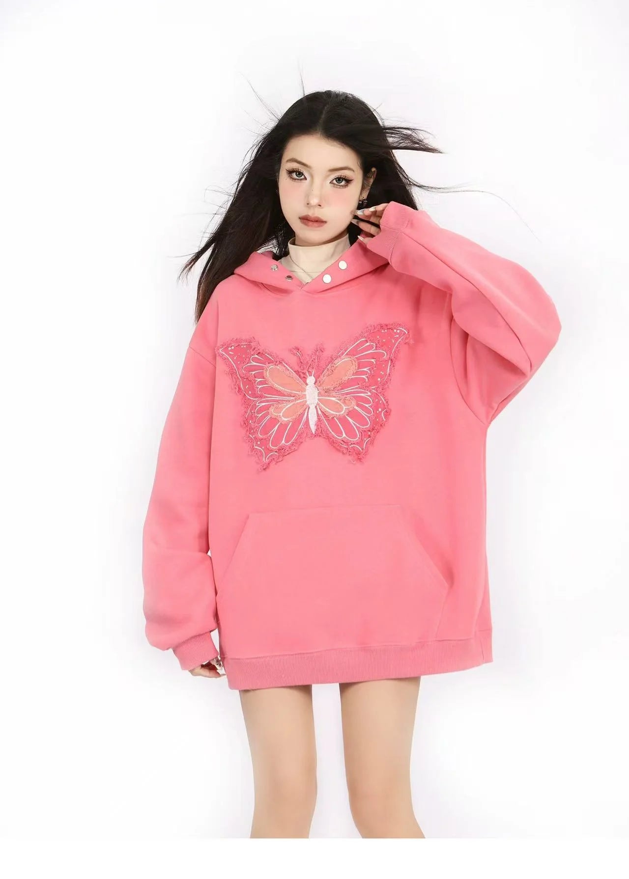 Embroidered Butterfly Heavyweight Hoodie   OL2188