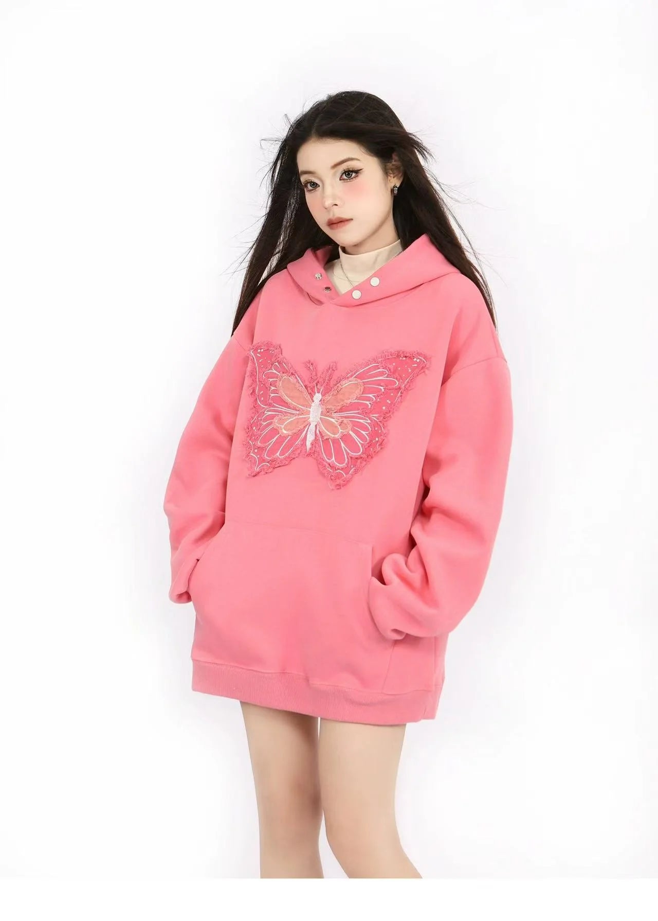 Embroidered Butterfly Heavyweight Hoodie   OL2188