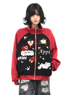 Embroidered Cat Zip Sweat Jacket   oliviroa オリヴィオラ