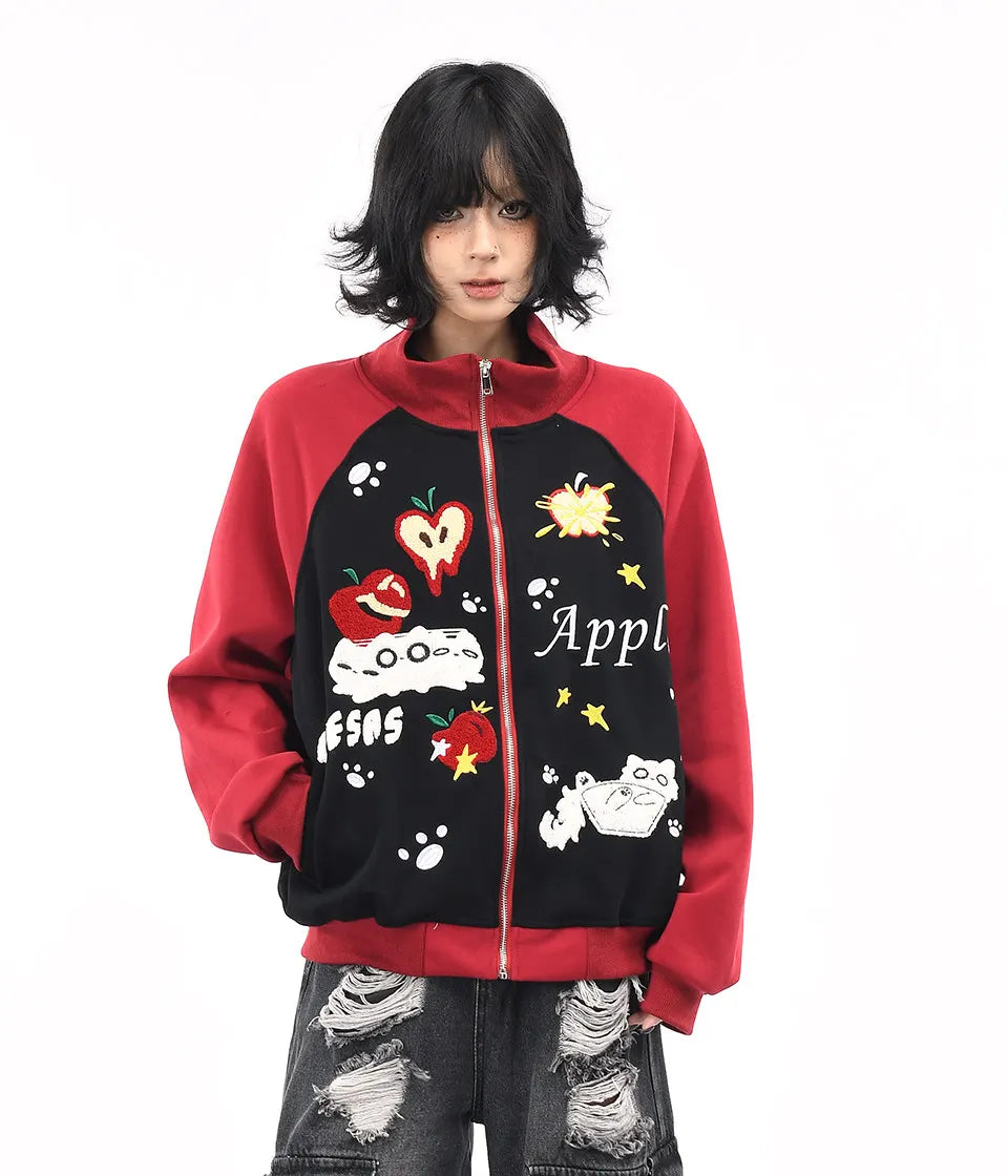 Embroidered Cat Zip Sweat Jacket   OL2189