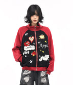 Embroidered Cat Zip Sweat Jacket   OL2189