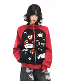 Embroidered Cat Zip Sweat Jacket   oliviroa オリヴィオラ