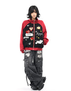Embroidered Cat Zip Sweat Jacket   OL2189