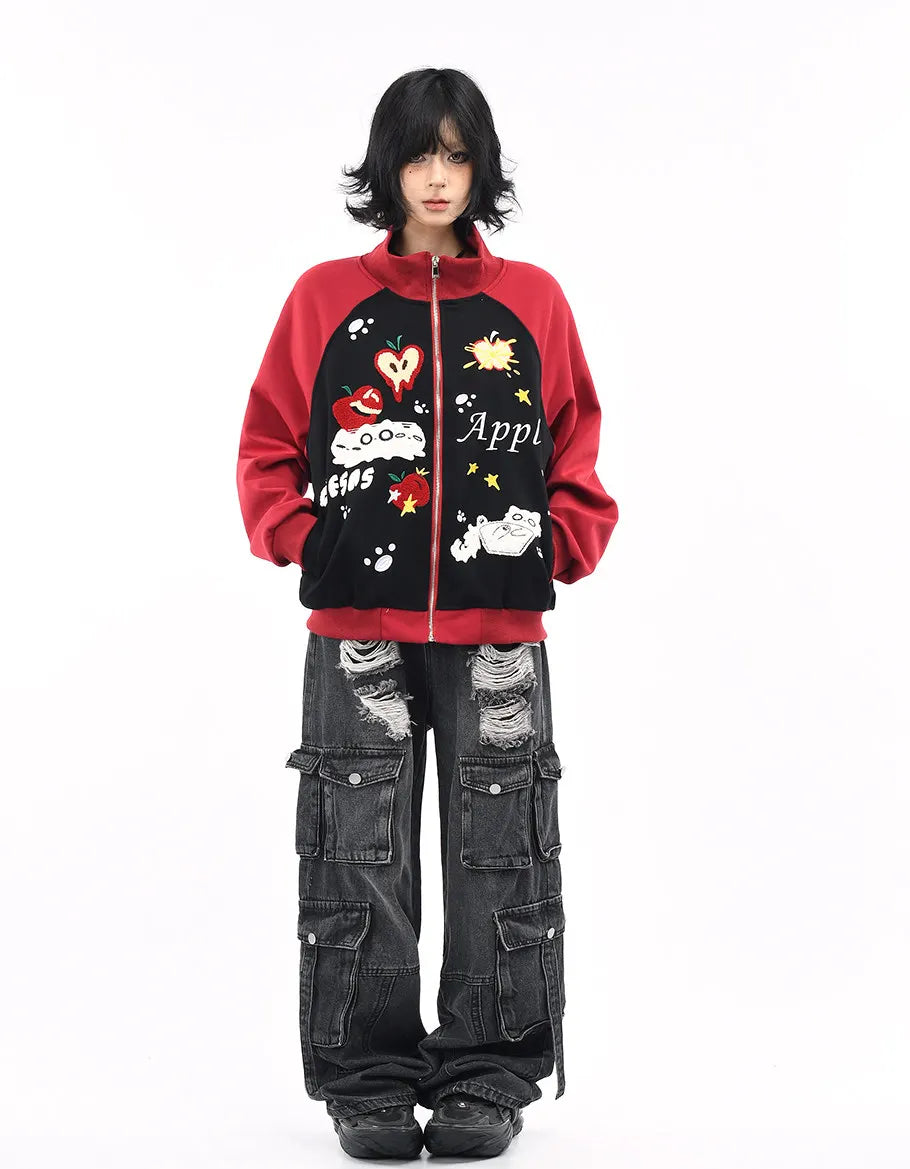 Embroidered Cat Zip Sweat Jacket   OL2189