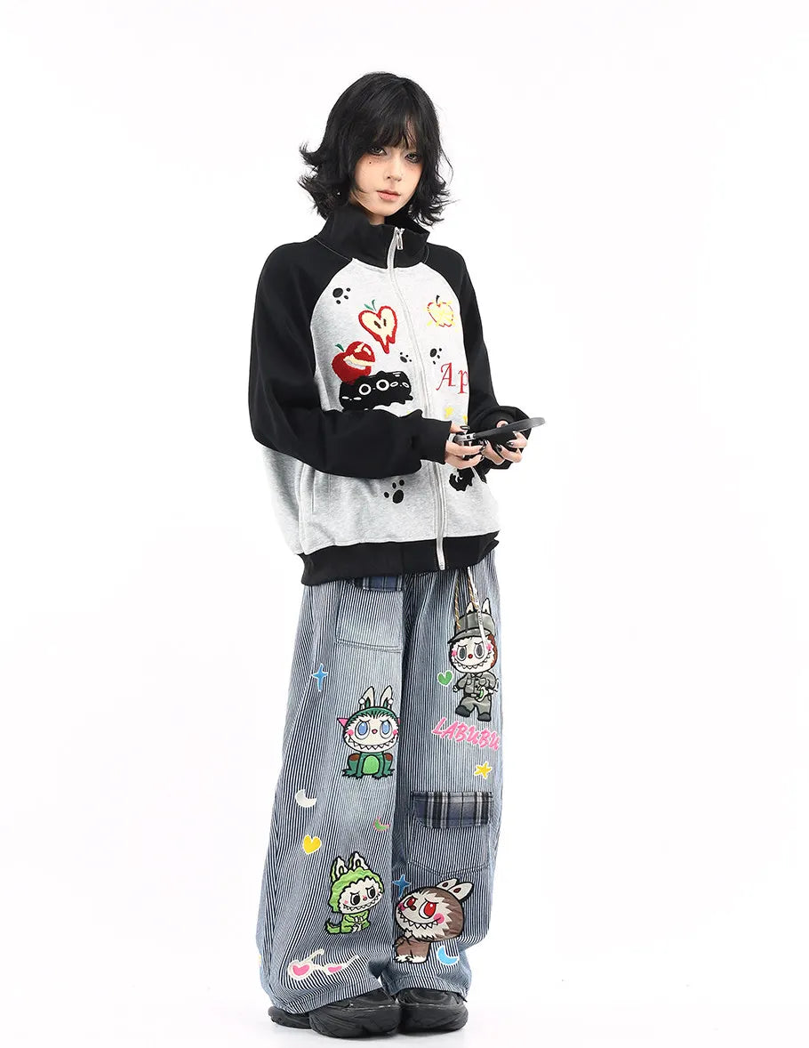 Embroidered Cat Zip Sweat Jacket   OL2189