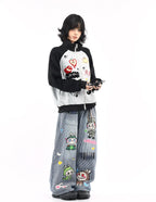 Embroidered Cat Zip Sweat Jacket   OL2189