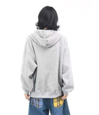 Plaid Patchwork Tie Hoodie   OL2190