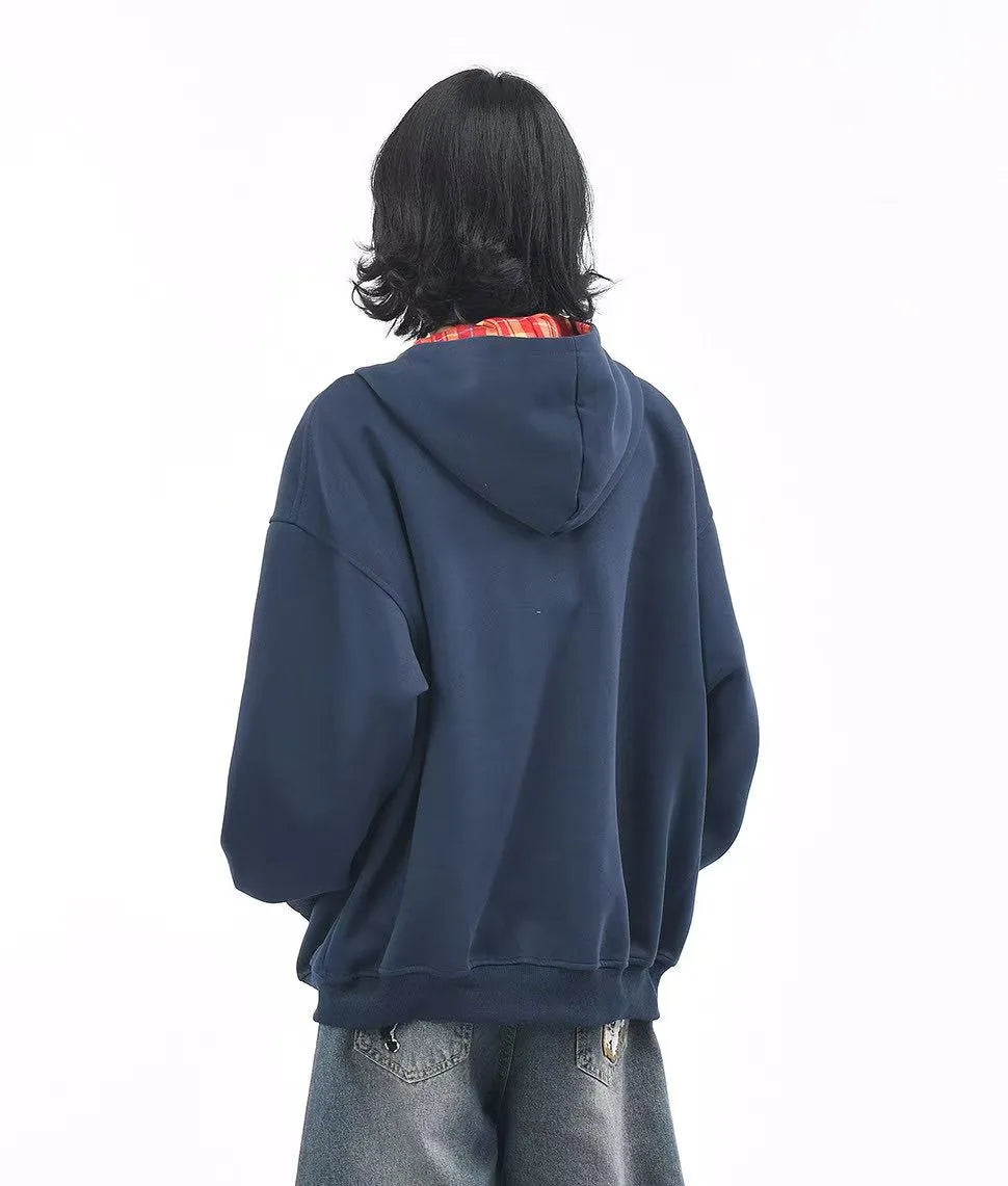 Plaid Patchwork Tie Hoodie   OL2190