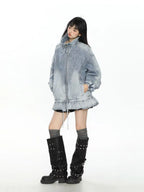 Washed Drawstring Hem Denim Jacket   OL2194