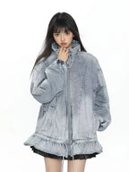 Washed Drawstring Hem Denim Jacket   oliviroa オリヴィオラ