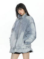 Washed Drawstring Hem Denim Jacket   OL2194
