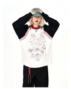 Gray Contrast Star Letter Oversized Long Sleeve Tee   oliviroa オリヴィオラ