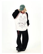 Gray Contrast Star Letter Oversized Long Sleeve Tee OL2196