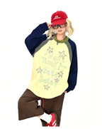 Gray Contrast Star Letter Oversized Long Sleeve Tee OL2196