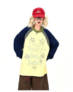 Gray Contrast Star Letter Oversized Long Sleeve Tee OL2196