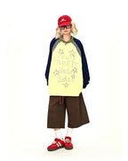 Gray Contrast Star Letter Oversized Long Sleeve Tee OL2196