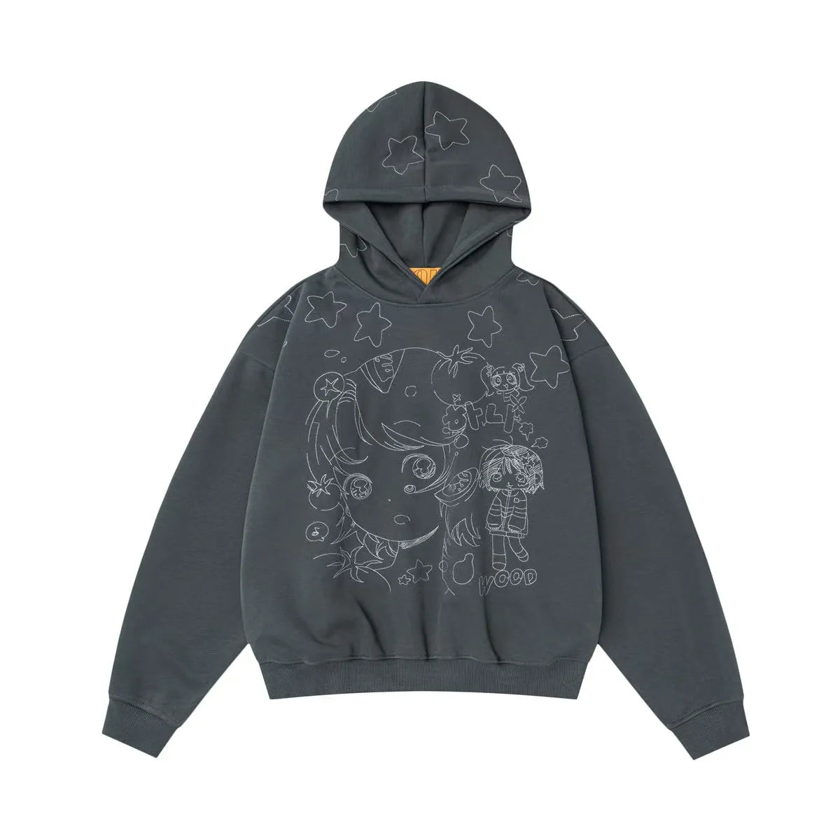 Vintage Star Embroidered Cropped Oversized Hoodie   OL2197