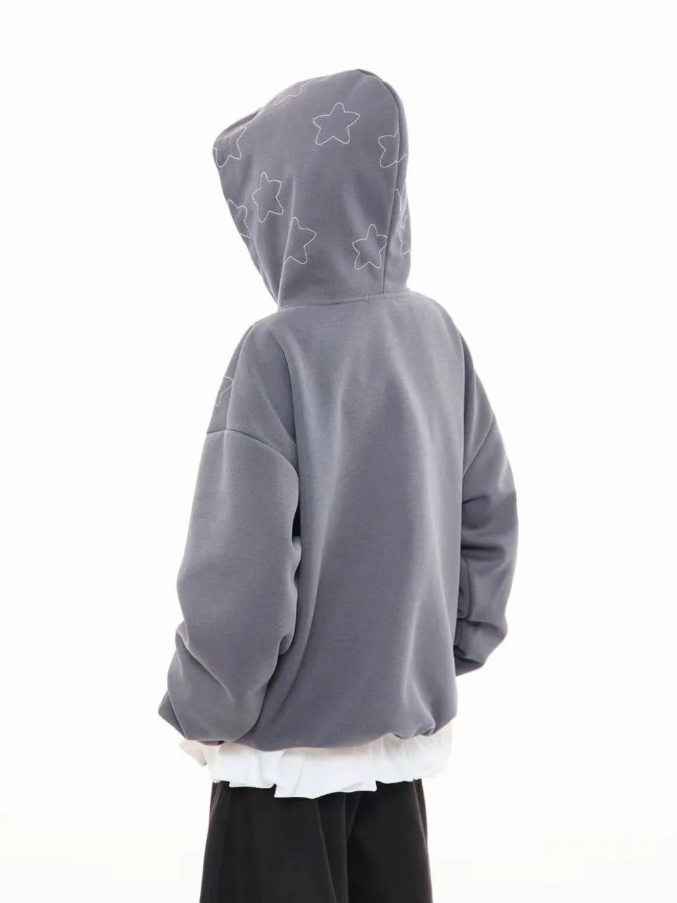 Vintage Star Embroidered Cropped Oversized Hoodie   OL2197