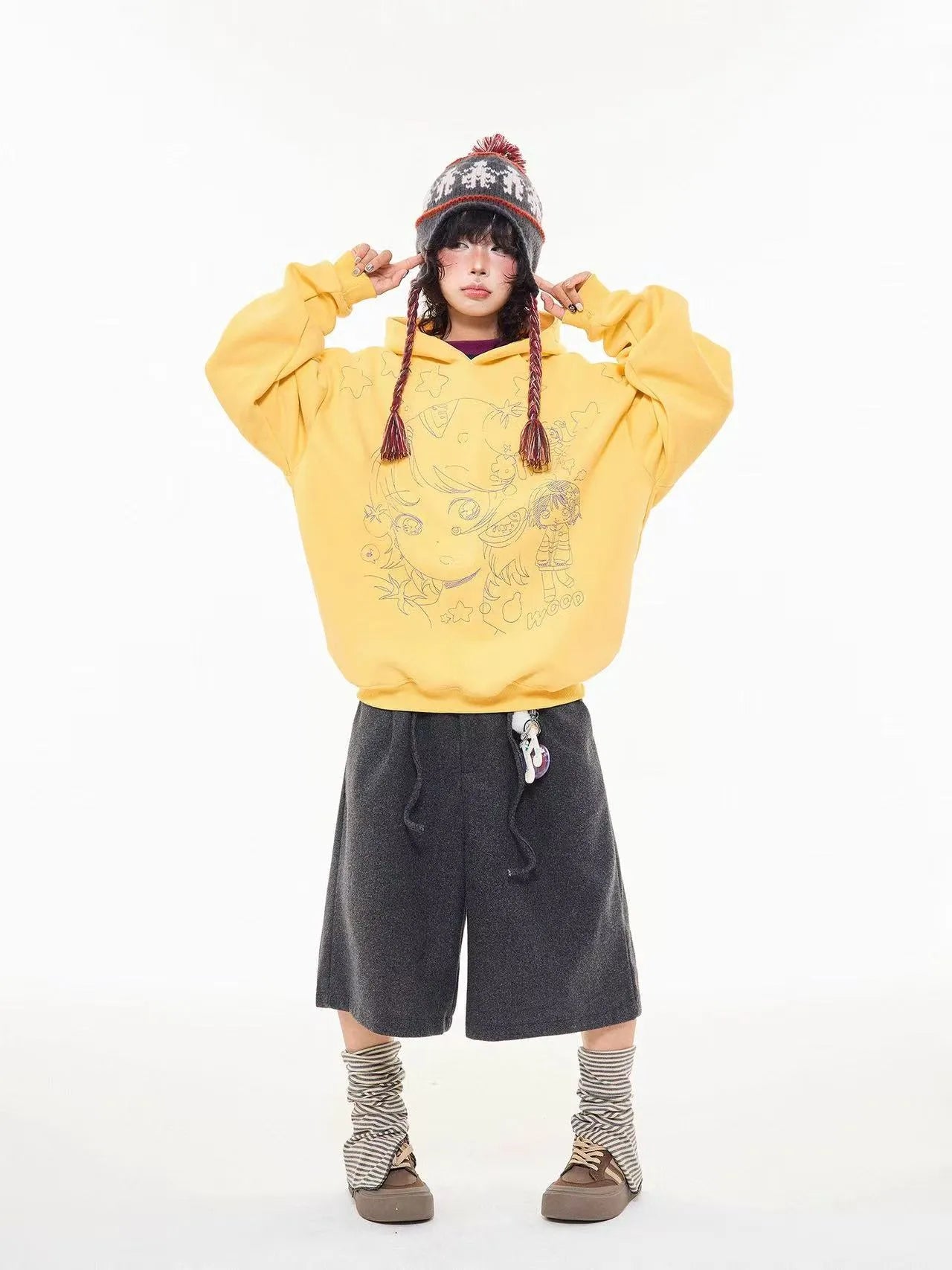 Vintage Star Embroidered Cropped Oversized Hoodie   OL2197