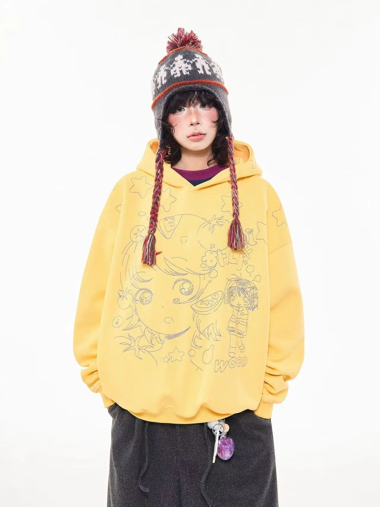 Vintage Star Embroidered Cropped Oversized Hoodie   OL2197