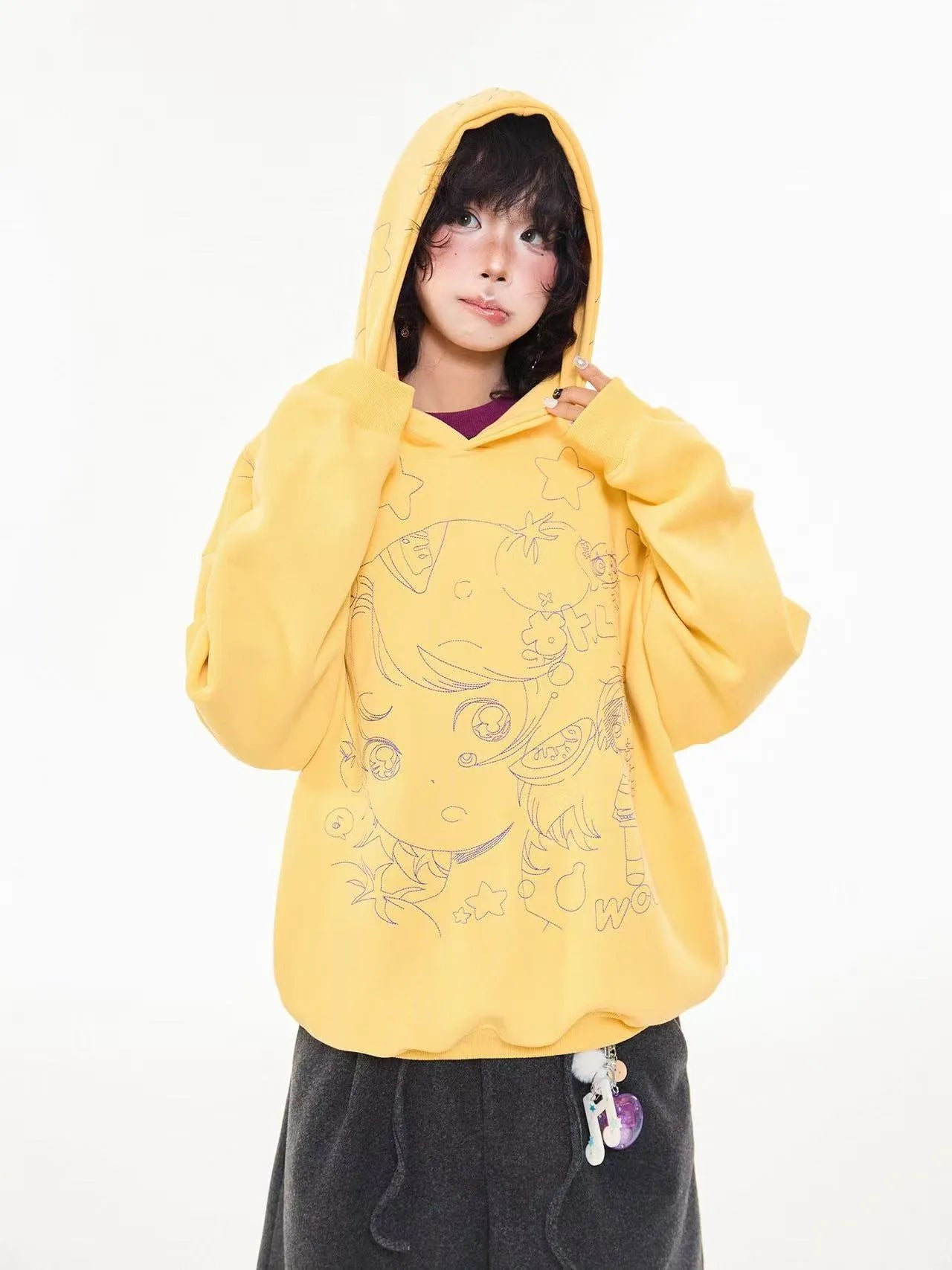 Vintage Star Embroidered Cropped Oversized Hoodie   OL2197