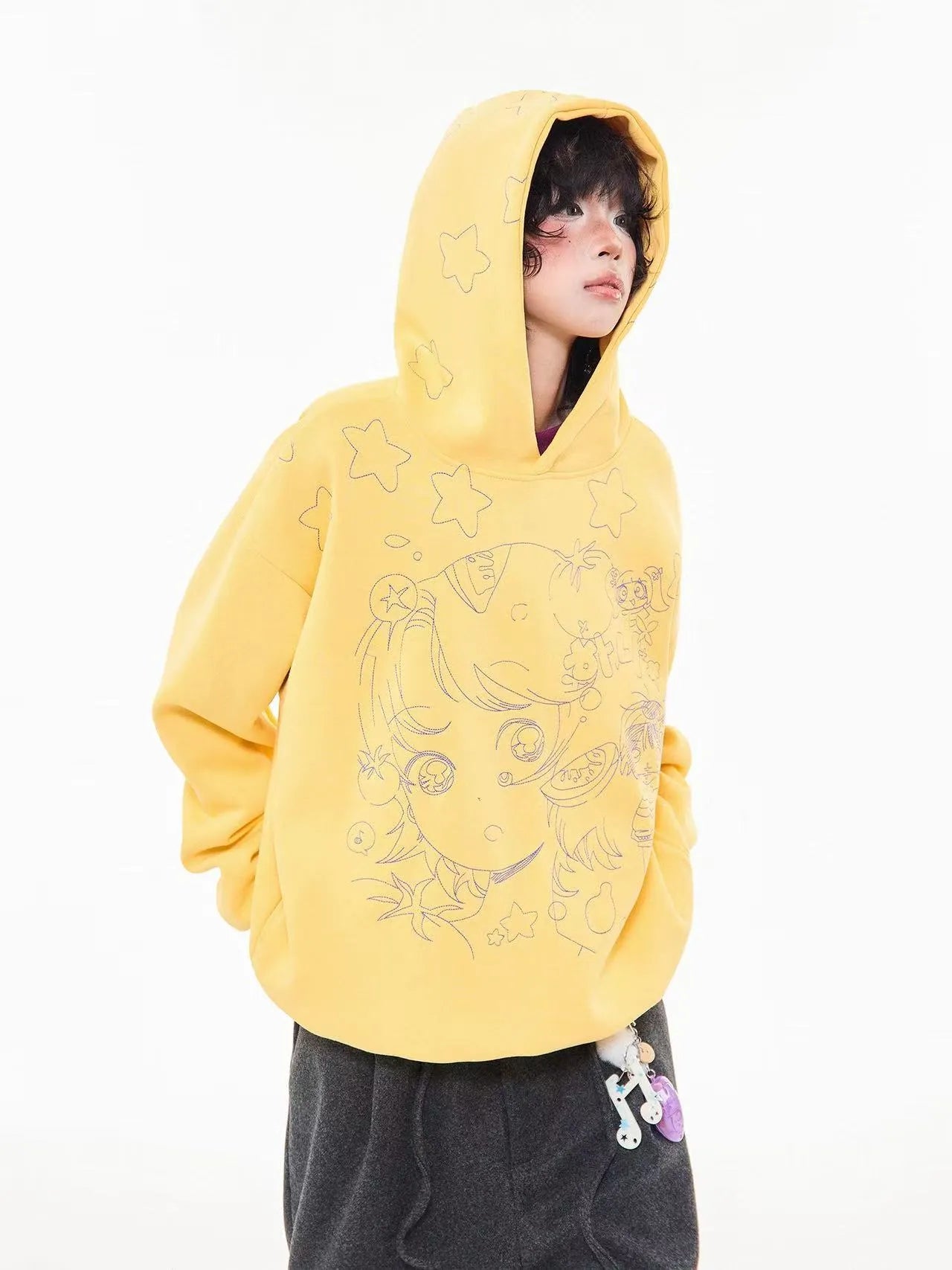 Vintage Star Embroidered Cropped Oversized Hoodie   OL2197