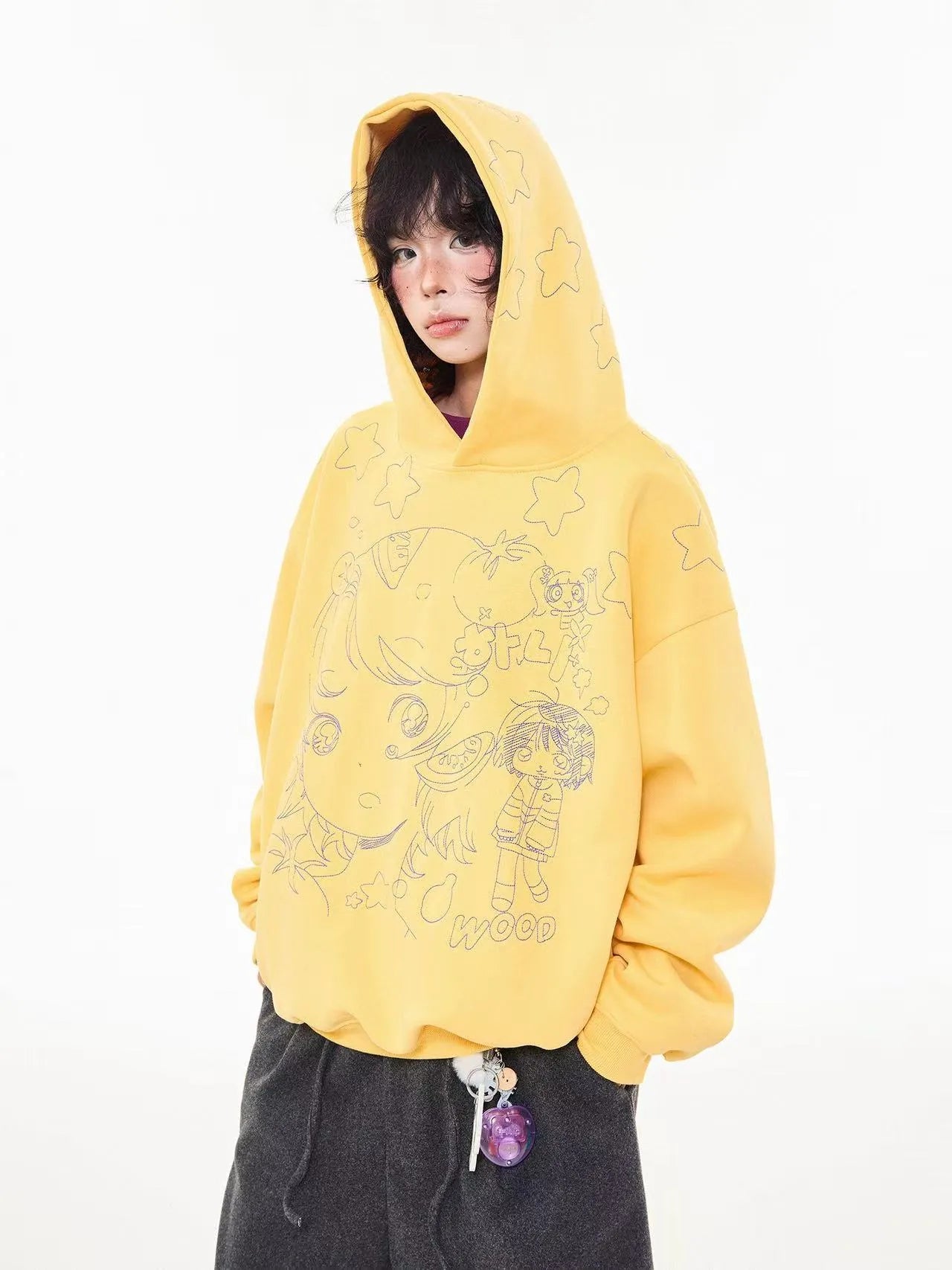 Vintage Star Embroidered Cropped Oversized Hoodie   OL2197