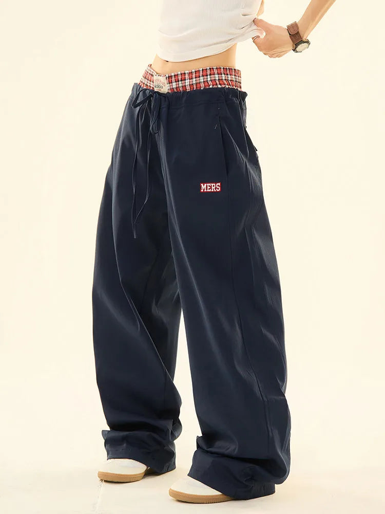 Vintage Double Waist Straight Wide Leg Pants   OL2200