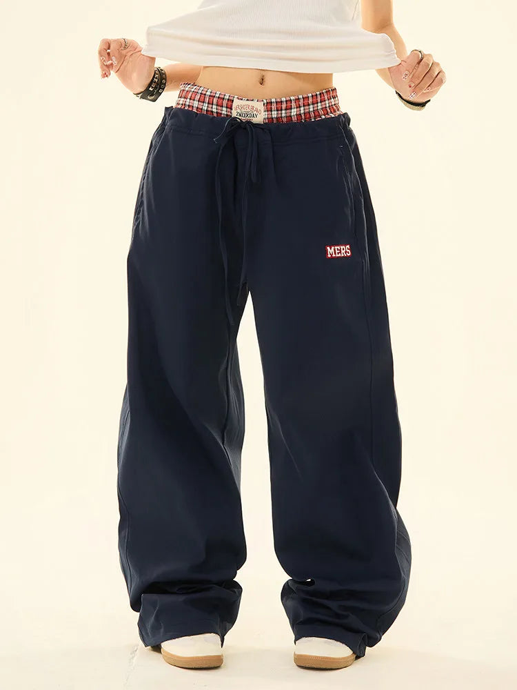 Vintage Double Waist Straight Wide Leg Pants   OL2200